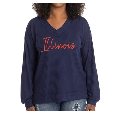 Illinois Fighting Illini Flying Colors Apparel Women's Waverly Waffle Knit Long Sleeve T-Shirt - Navy
