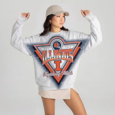 Illinois Fighting Illini Gameday Couture Women's Chasing Victory Rhinestone Spray Oversized Fleece Sweatshirt - Heather Gray