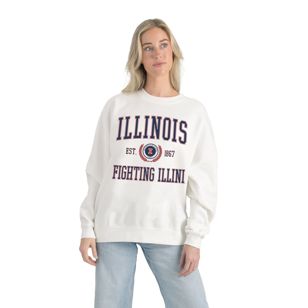 Illinois Fighting Illini Gameday Couture Women's Premium Fleece Drop Shoulder Oversized Pullover Sweatshirt - White