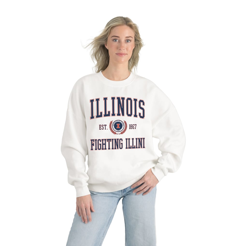 Illinois Fighting Illini Gameday Couture Women's Premium Fleece Drop Shoulder Oversized Pullover Sweatshirt - White