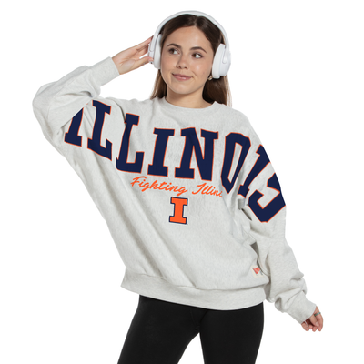 Illinois Fighting Illini Pressbox Women's Flannigan Oversized Fleece Sweatshirt - Heather Gray