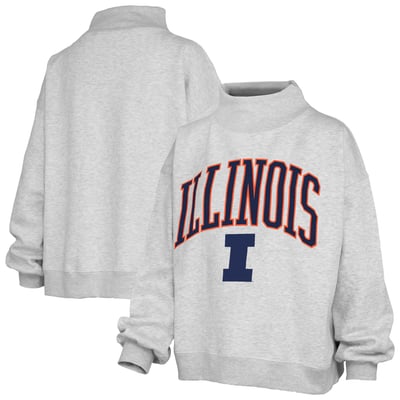 Illinois Fighting Illini Pressbox Women's Nelson Texture Lingo Mock Neck Fleece Sweatshirt - Heather Gray