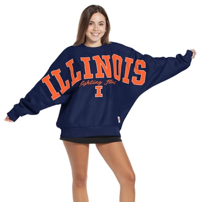  Illinois Fighting Illini Pressbox Women's Flannigan Oversized Dolman Pullover Sweatshirt - Navy