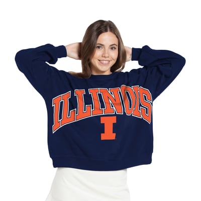 Illinois Fighting Illini Pressbox Women's Oversized Janice Waist-Length Sweatshirt - Navy