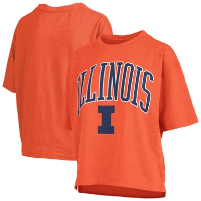 Illinois Fighting Illini Pressbox Women's Oversized Nelson Arch Over Logo Slub T-Shirt - Orange