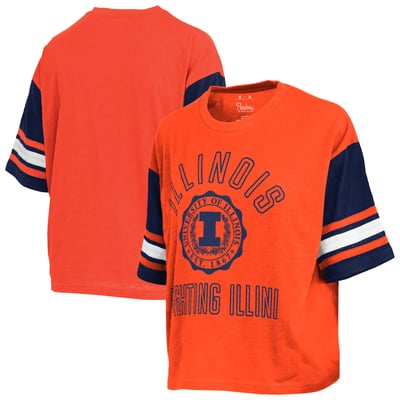  Illinois Fighting Illini Pressbox Women's Sunday Colorblock Seal Slub T-Shirt - Orange