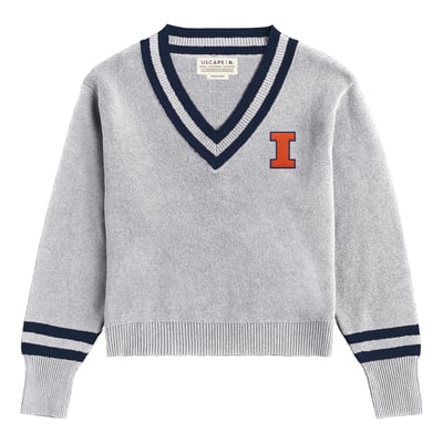  Illinois Fighting Illini Uscape Apparel Women's Renew V-Neck Sweater - Ash