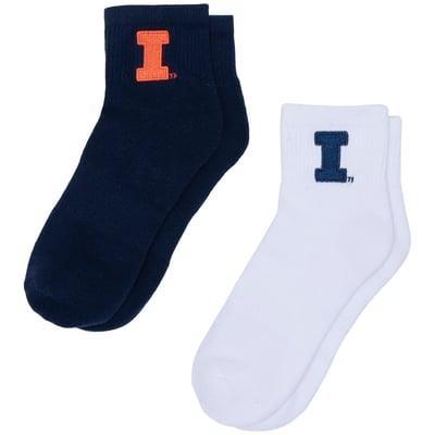 Illinois Fighting Illini ZooZatz Women's Two-Pack Quarter-Length Socks - White/Navy