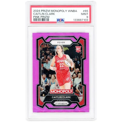 Caitlin Clark Indiana Fever 2024 Panini WNBA Monopoly Prizm Pink Prizm #65 #65/149 PSA Authenticated 9 Rookie Card 