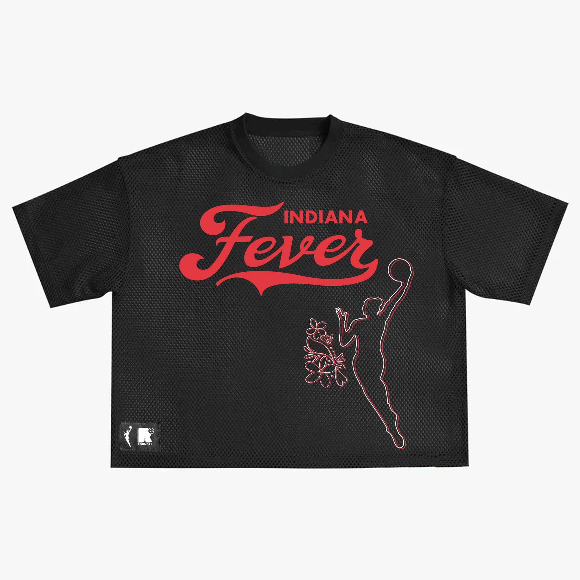 Indiana Fever round21 Unisex Oversized Mesh Boxy Top - Black
