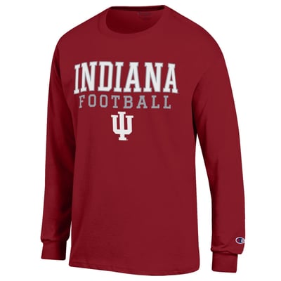Indiana Hoosiers Champion Football Stack Long Sleeve T-Shirt - Crimson