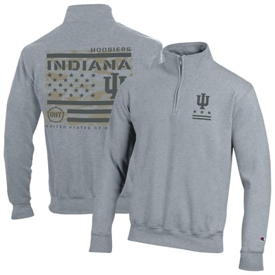  Indiana Hoosiers Champion Operation Hat Trick Flag Powerblend Fleece Quarter-Zip Pullover - Gray