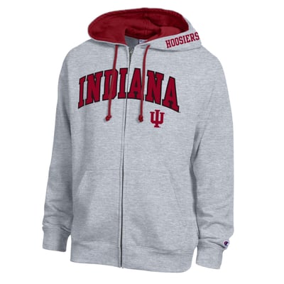 Indiana Hoosiers Champion Arch Logo Full-Zip Fleece Hoodie - Heather Gray