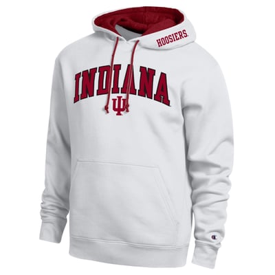  Indiana Hoosiers Champion Arch Tackle Twill Hoodie - White
