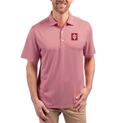  Indiana Hoosiers Cutter & Buck Forge Recycled Double Stripe 4-Way Stretch Polo - Crimson