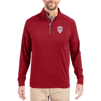  Indiana Hoosiers Cutter & Buck Soft Knit Stretch Raglan Quarter-Zip Pullover - Crimson