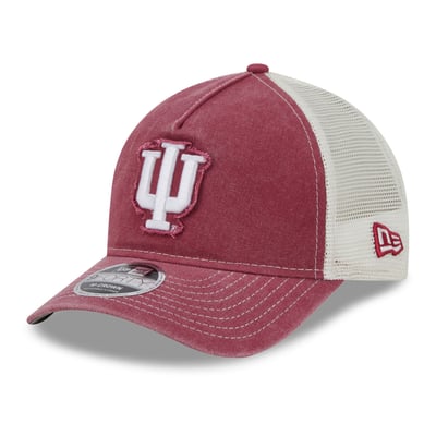 Indiana Hoosiers New Era Unisex Faded A-Frame 9FORTY Adjustable Trucker Hat - Crimson