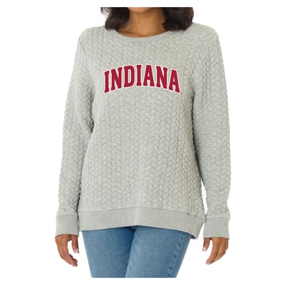 Indiana Hoosiers Flying Colors Apparel Women's Kinsley Quilted Sweater - Heather Gray
