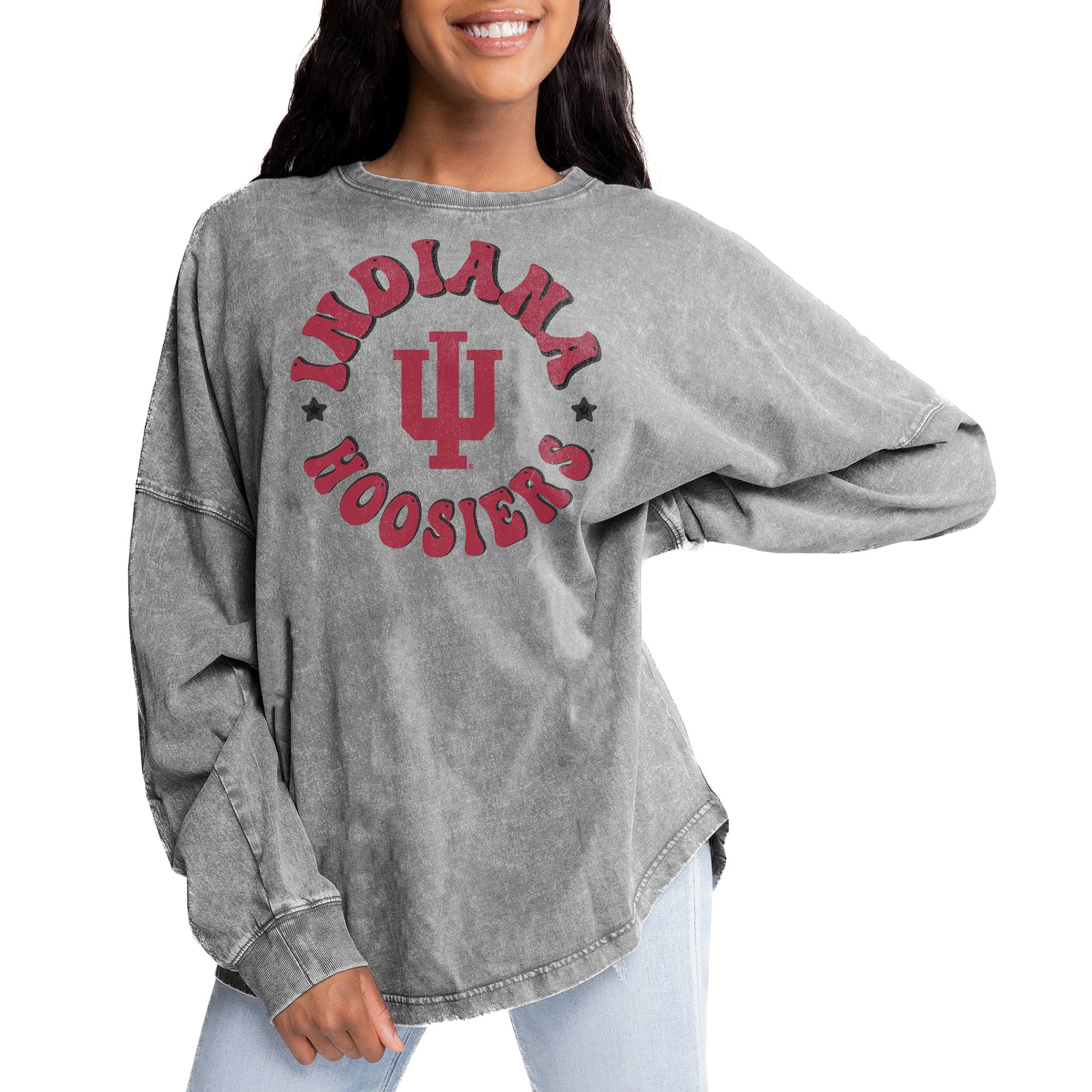 Indiana Hoosiers Gameday Couture Women's Playing Around Faded Wash Oversized Long Sleeve T-Shirt - Gray