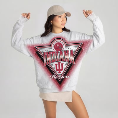 Indiana Hoosiers Gameday Couture Women's Chasing Victory Rhinestone Spray Oversized Fleece Sweatshirt - Heather Gray