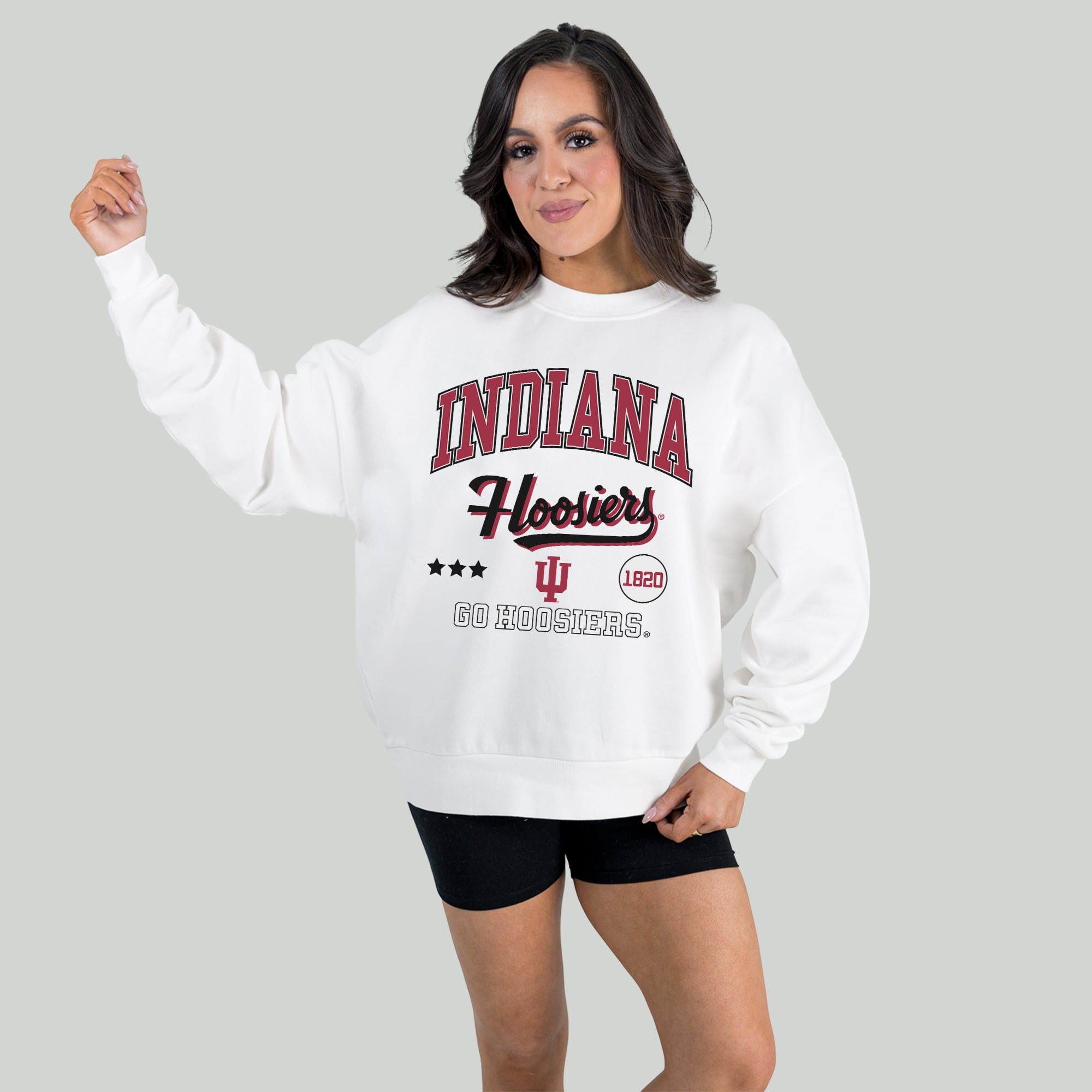 Women's Gameday Couture White Indiana Hoosiers All We've Got Premium Fleece Drop Shoulder Pullover Sweatshirt