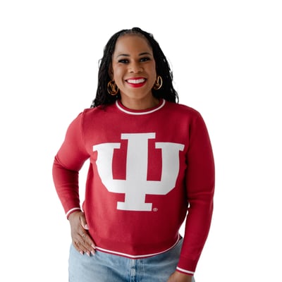  Indiana Hoosiers Gameday Social Women's Intarsia Mascot Sweater - Crimson
