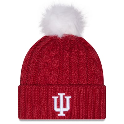 Indiana Hoosiers New Era Women's Fuzz Double Knit Hat with Pom - Crimson
