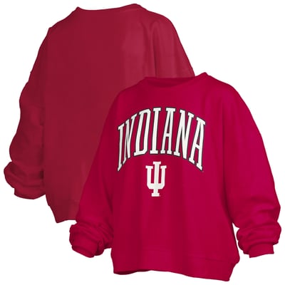 Indiana Hoosiers Pressbox Women's Oversized Janise Arch Over Logo Fleece Sweatshirt - Crimson