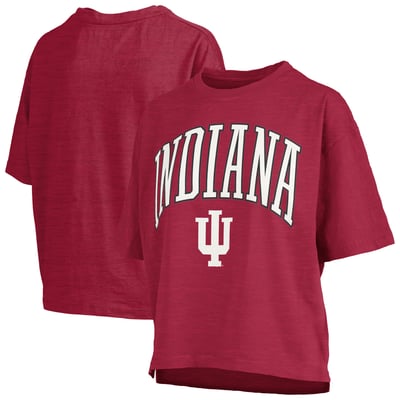 Indiana Hoosiers Pressbox Women's Oversized Nelson Arch Over Logo Slub T-Shirt - Crimson