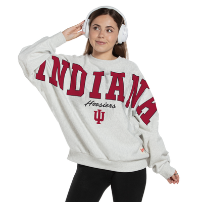 Indiana Hoosiers Pressbox Women's Flannigan Oversized Fleece Sweatshirt - Heather Gray