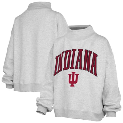 Indiana Hoosiers Pressbox Women's Nelson Texture Lingo Mock Neck Fleece Sweatshirt - Heather Gray