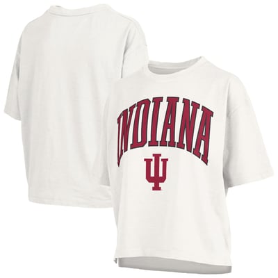 Indiana Hoosiers Pressbox Women's Oversized Nelson Arch Over Logo Slub T-Shirt - White