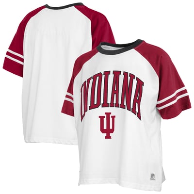 Indiana Hoosiers Pressbox Women's Sky Colorblock Slub T-Shirt - White