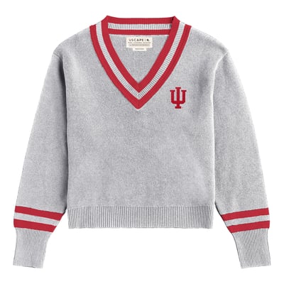  Indiana Hoosiers Uscape Apparel Women's Renew V-Neck Sweater - Ash