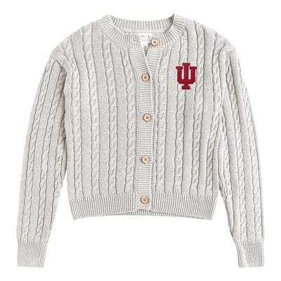  Indiana Hoosiers Uscape Apparel Women's Renew Cable Cardigan Sweater - Gray