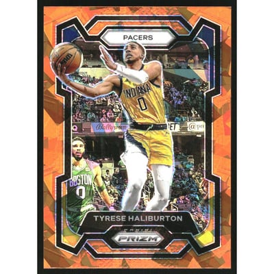 2023-24 Panini Prizm Prizms Orange Ice #102 Tyrese Haliburton