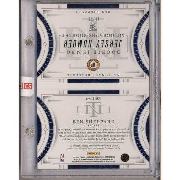 2023 National Treasures Rookie Jumbo Jersey Number Booklet Ben 
