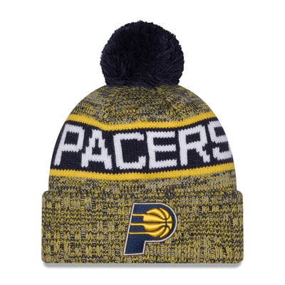 Indiana Pacers New Era Tri-Color Cuffed Knit Hat with Pom - Gold