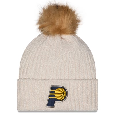 Indiana Pacers New Era Women's Chrome Cuff Knit Hat with Pom - Cream