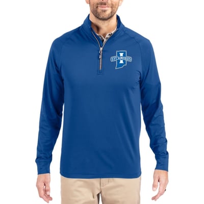  Indiana State Sycamores Cutter & Buck Soft Knit Stretch Raglan Quarter-Zip Pullover - Blue