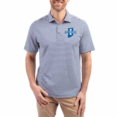  Indiana State Sycamores Cutter & Buck Virtue Recycled Stripe Featherlight Pique Polo - Blue
