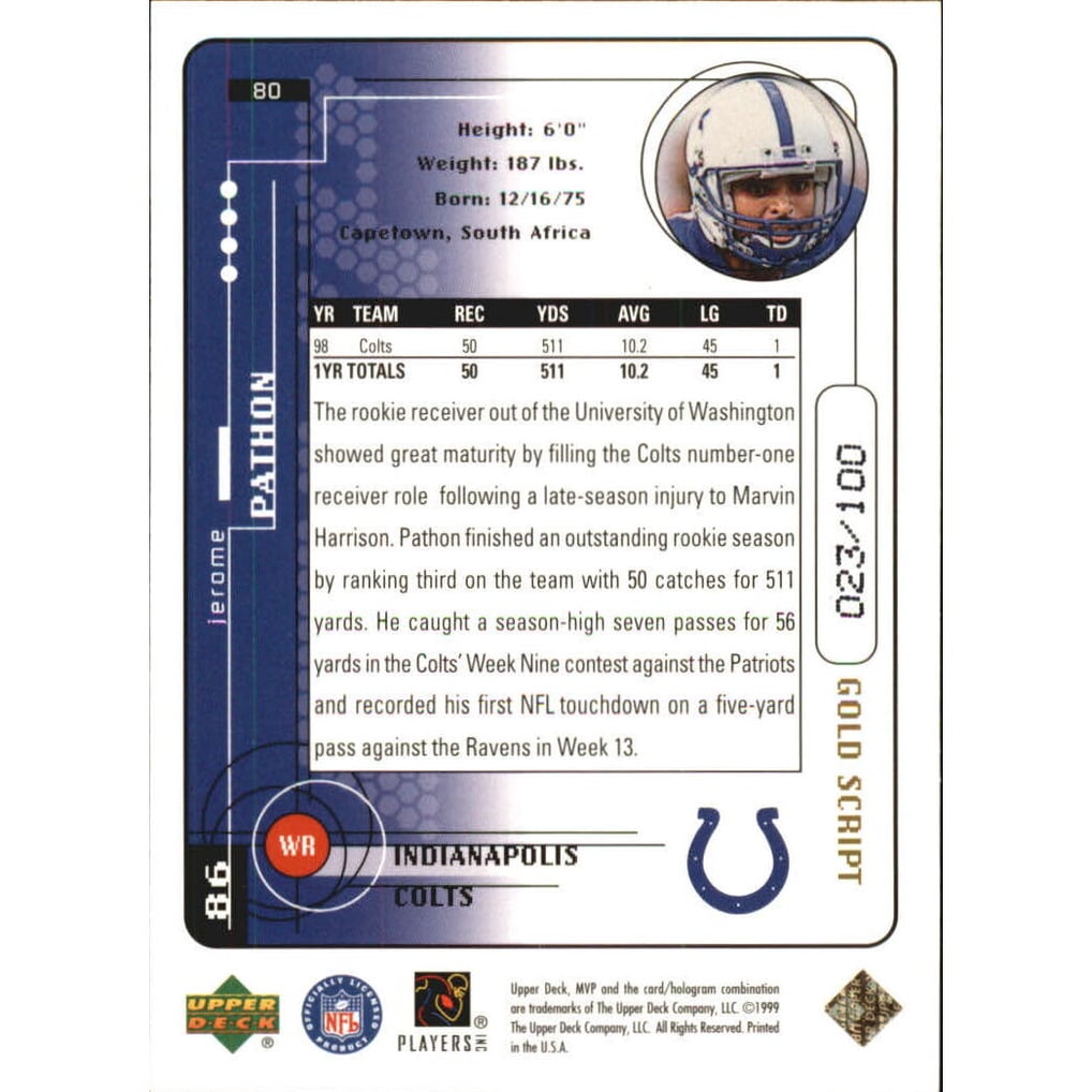1999 Upper Deck MVP Gold Script #80 Jerome Pathon
