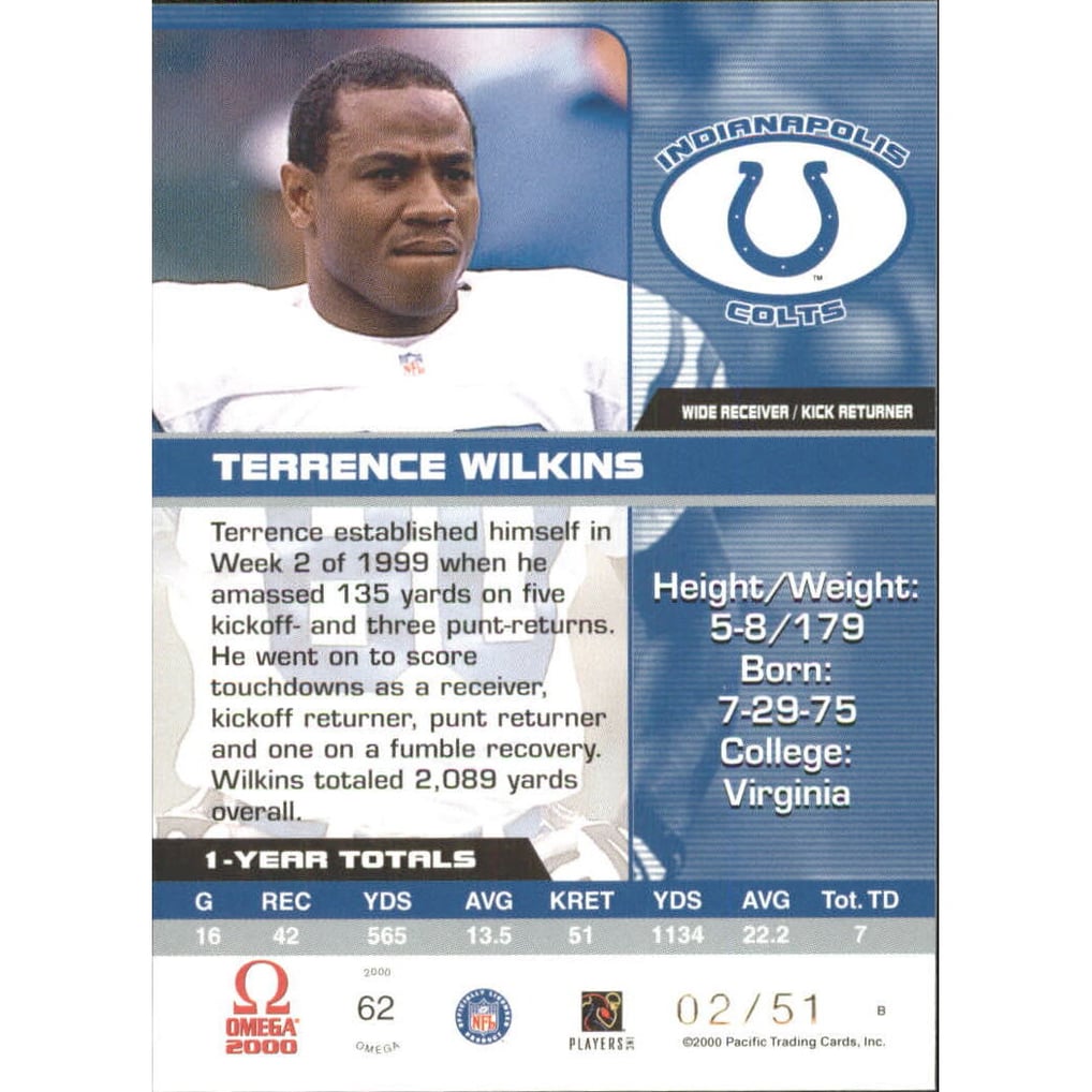 2000 Pacific Omega Copper #62 Terrence Wilkins