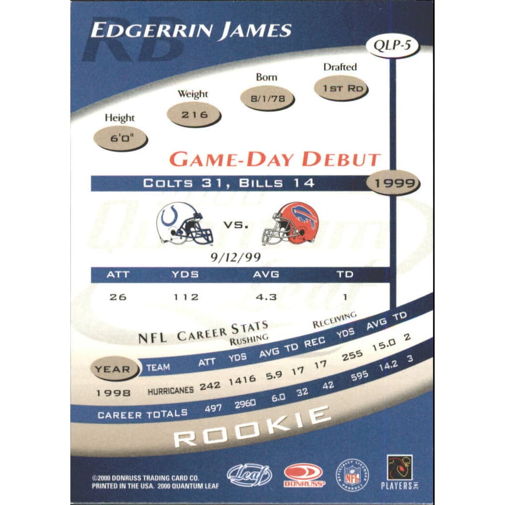 2000 Quantum Leaf Previews #QLP5 Edgerrin James