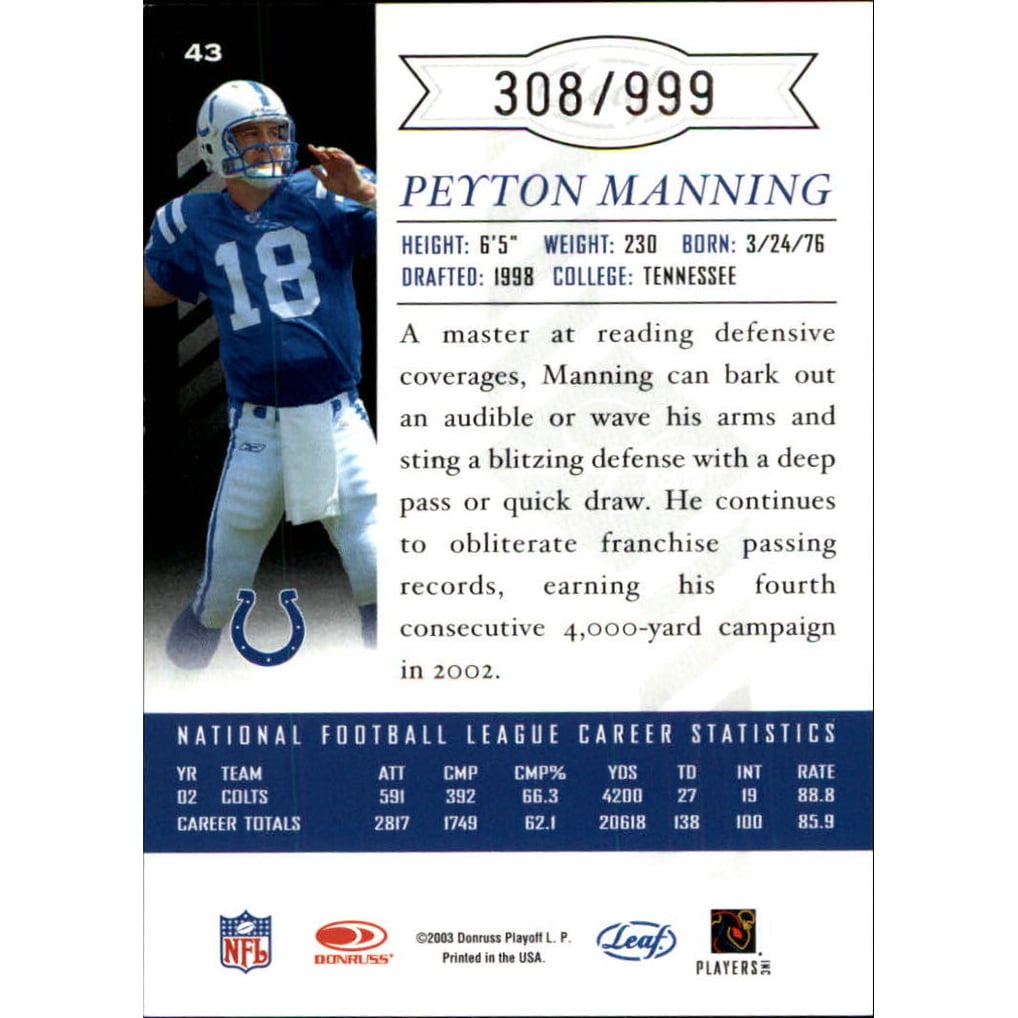2003 Leaf Limited #43 Peyton Manning