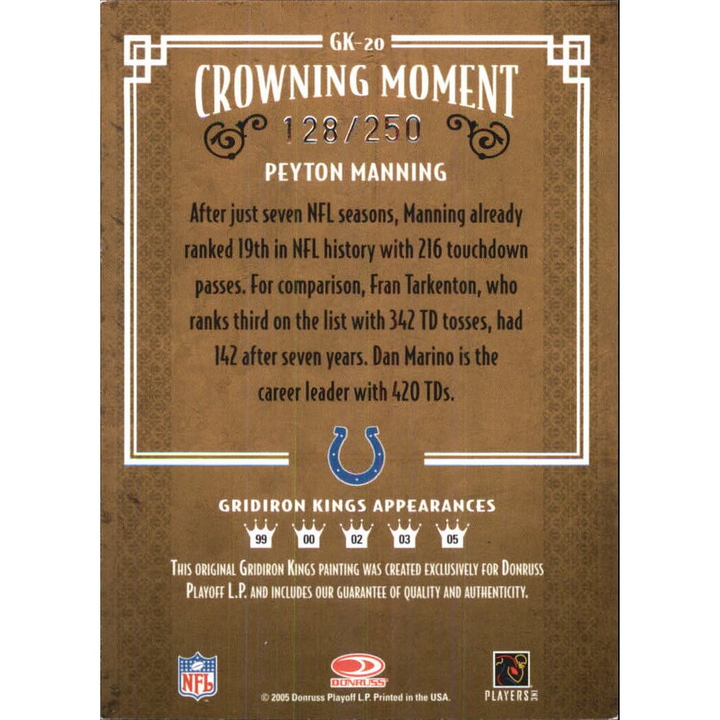 2005 Throwback Threads Gridiron Kings Silver #20 Peyton Manning