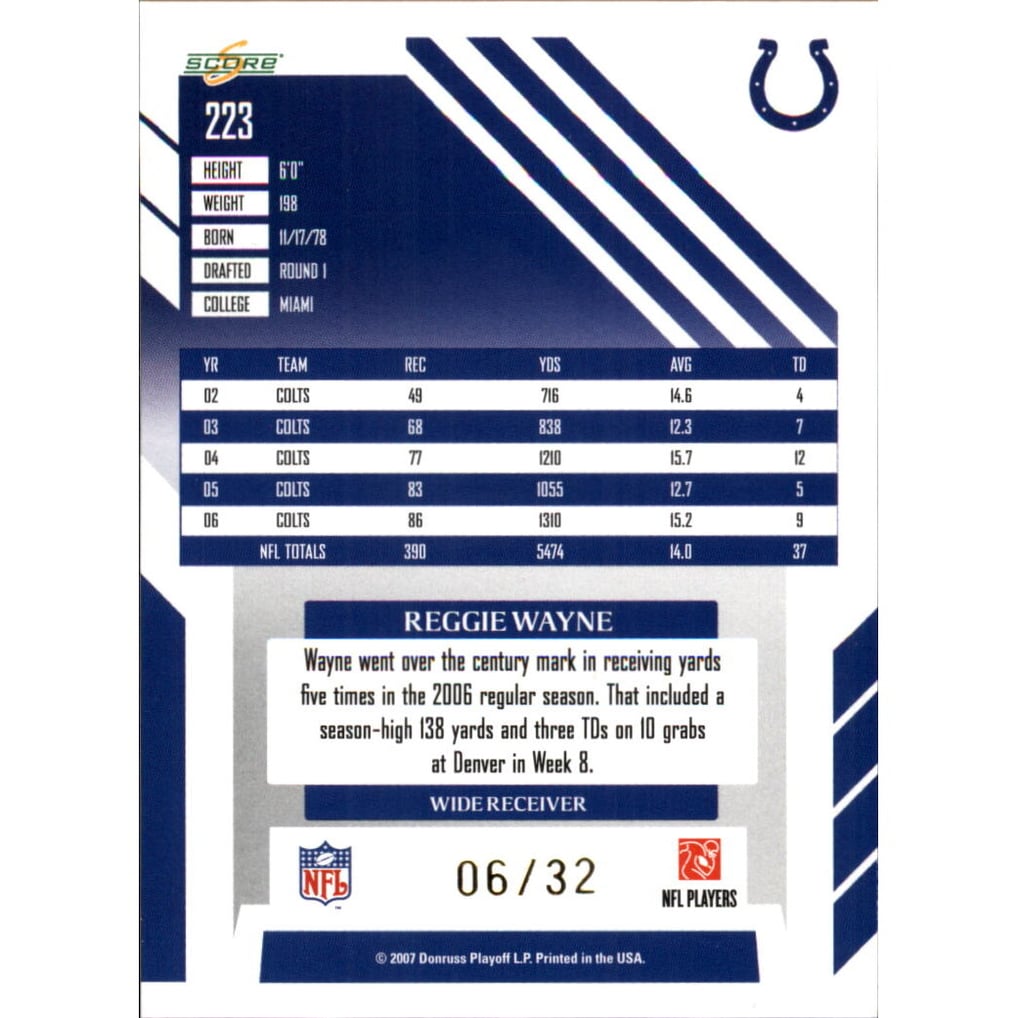 2007 Select Artist's Proof #223 Reggie Wayne