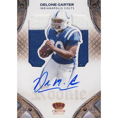2011 Crown Royale Rookie Die Cut Material Autographs Blue #213 Delone Carter