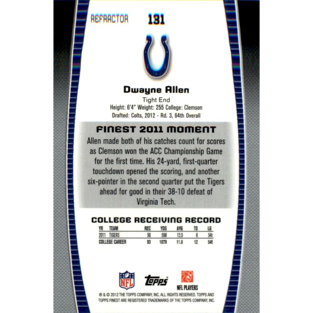 2012 Finest Blue Refractors #131 Dwayne Allen