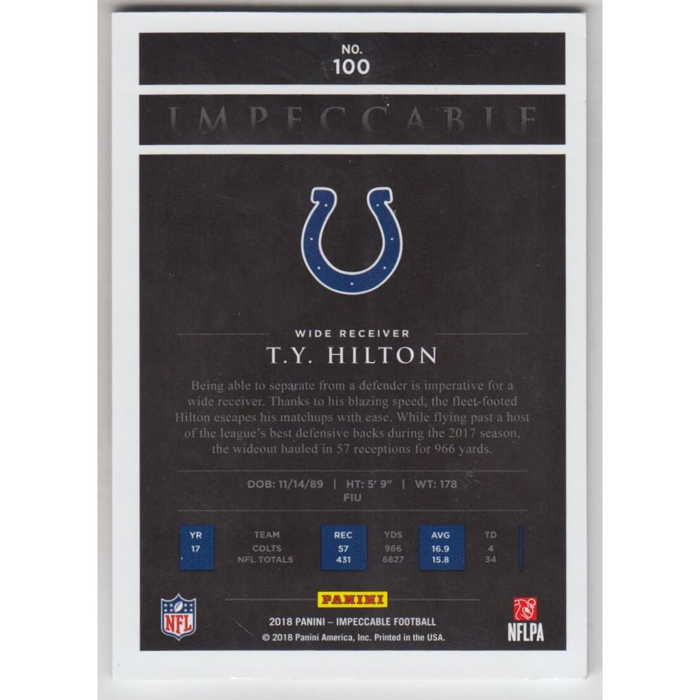 2018 Panini Impeccable #100 T.Y. Hilton